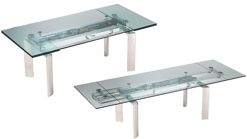 Illustration for article titled Awesomely Over-Engineered Extending Glass Table Will Outshine Any Meal